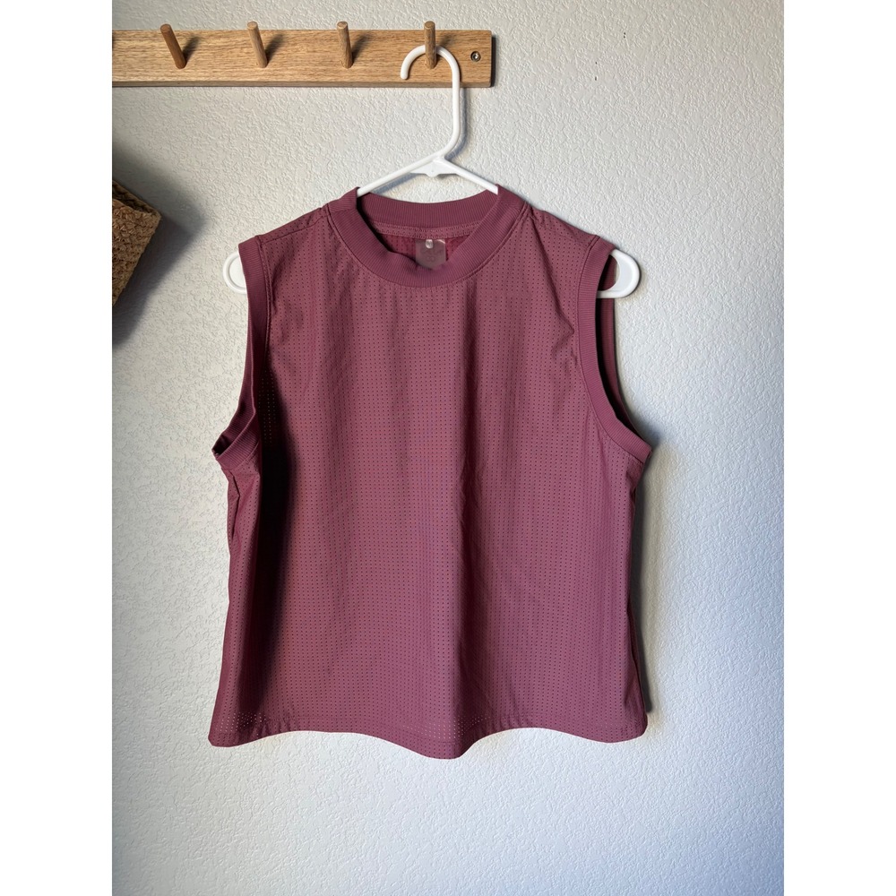 Calia Mauve Perforated Mesh Mock Neck Sleeveless Activewear Tank